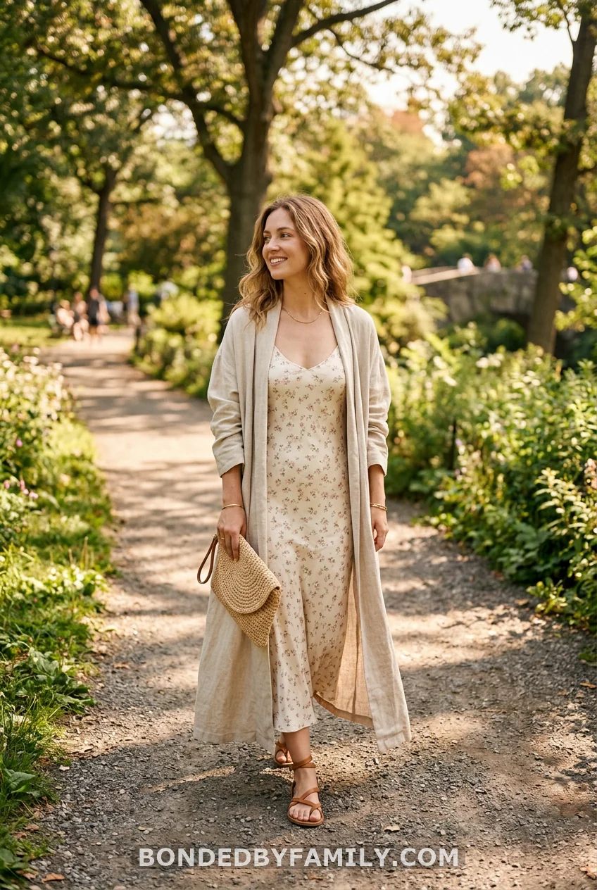 Floral Slip Dress Linen Duster Cardigan