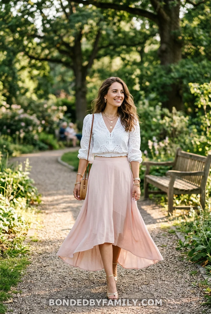 Cropped Broderie Blouse Flowy A-Line Maxi Skirt