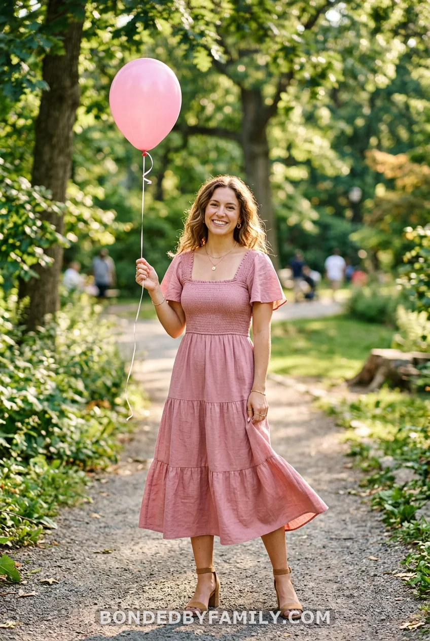 Dusty Pink Smocked Midi Dress