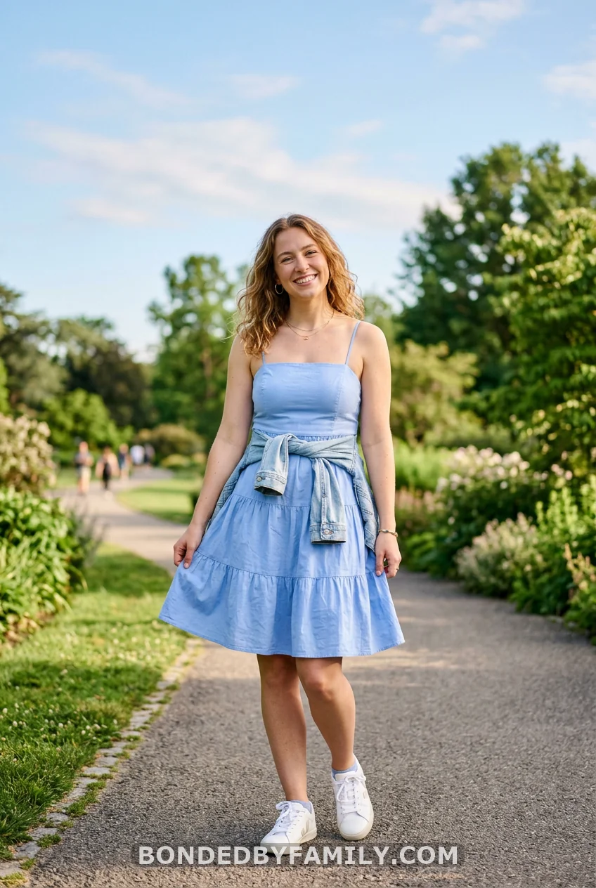 Pastel Blue Sundress Fitted Denim Jacket