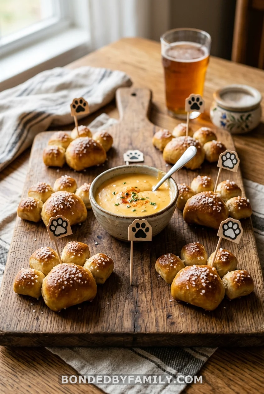 Paw Print Pretzel Bites with Cheese Dip