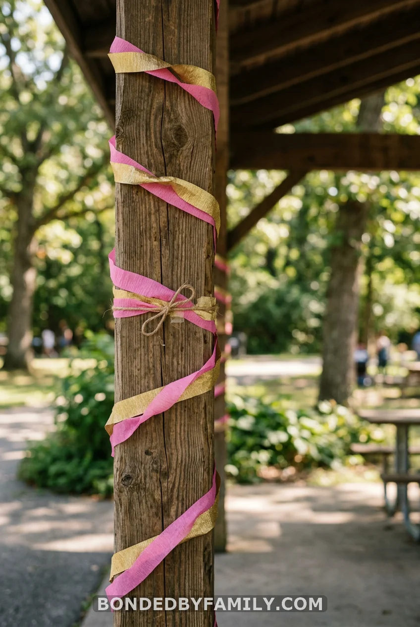 Wrap the Pavilion Posts with Crepe Paper