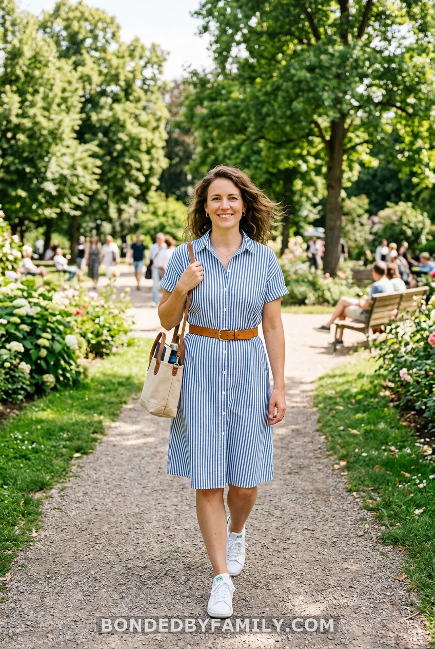 Blue and White Stripe Shirt Dress Belt