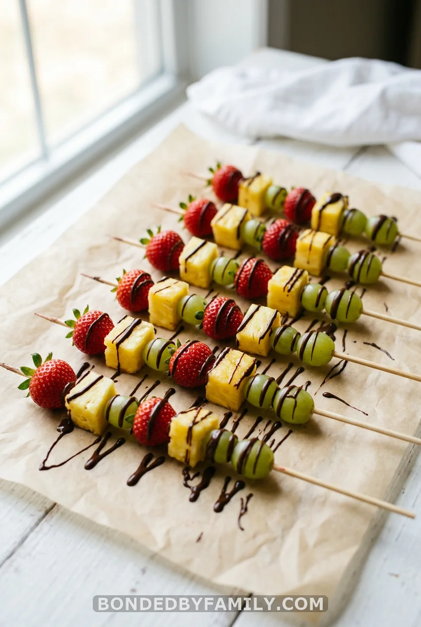 Fruit Skewers with Chocolate Drizzle
