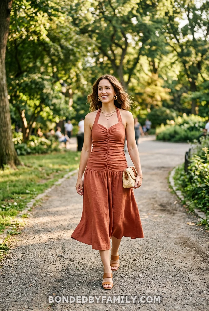 Terracotta Ruched Halter Midi