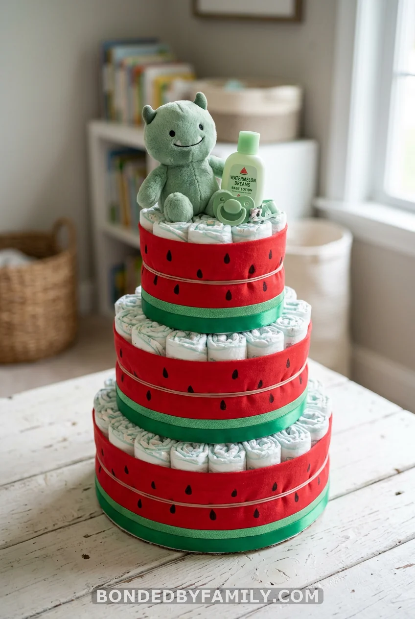 Watermelon-Inspired Diaper Cake