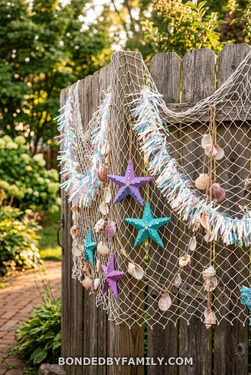 Fish Net Backdrop Along the Pool Fence