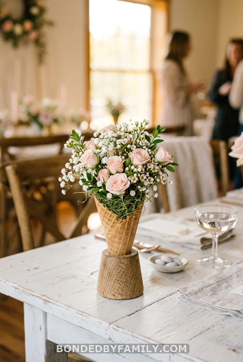 Waffle Cone Floral Centerpieces