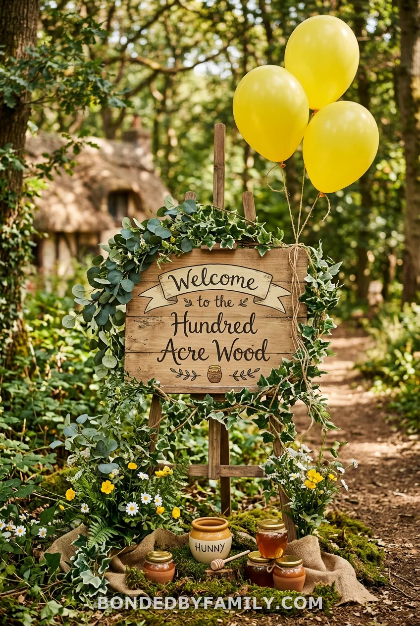 Greet Guests With a "Welcome to the Hundred Acre Wood" Sign