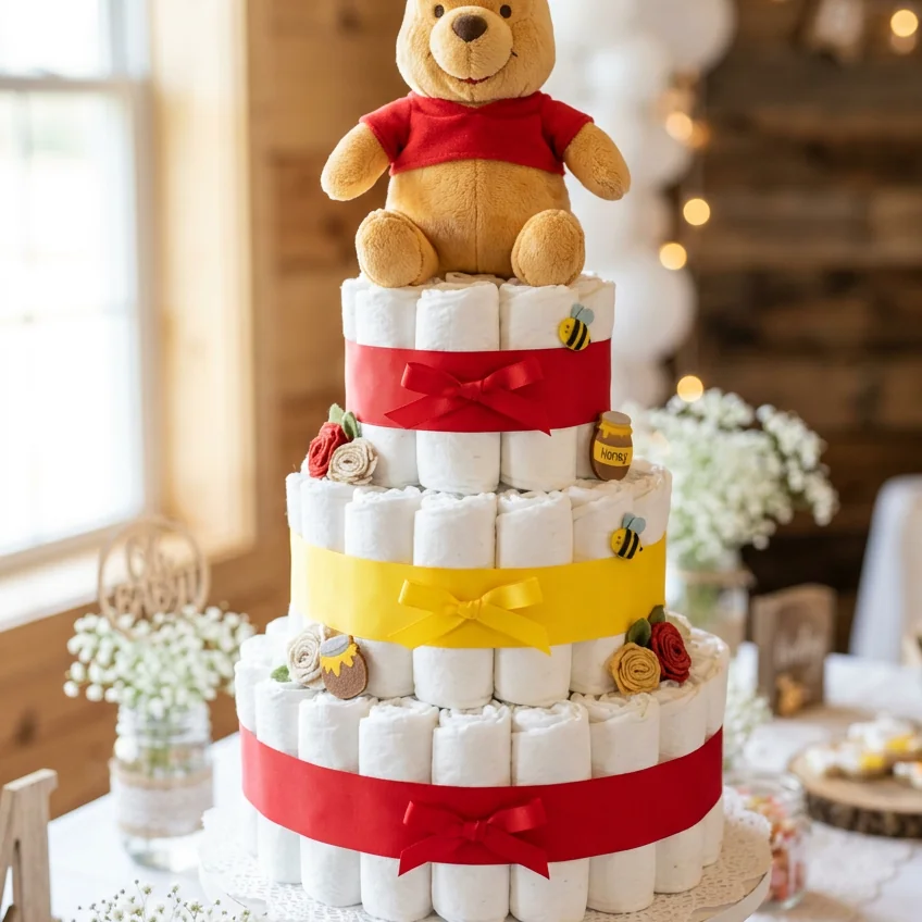 winnie pooh diaper cake featured image