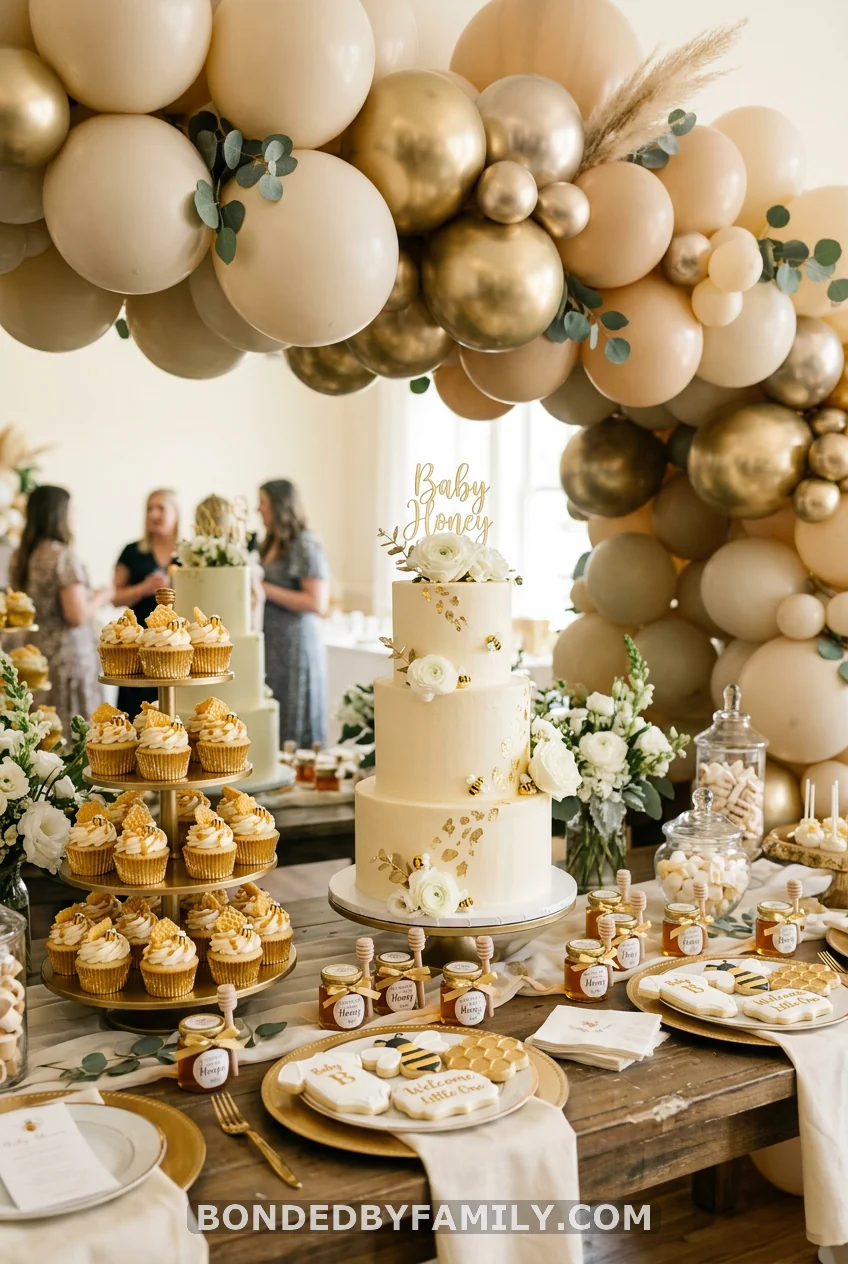 Style an "A Little Hunny Is on the Way" Dessert Table