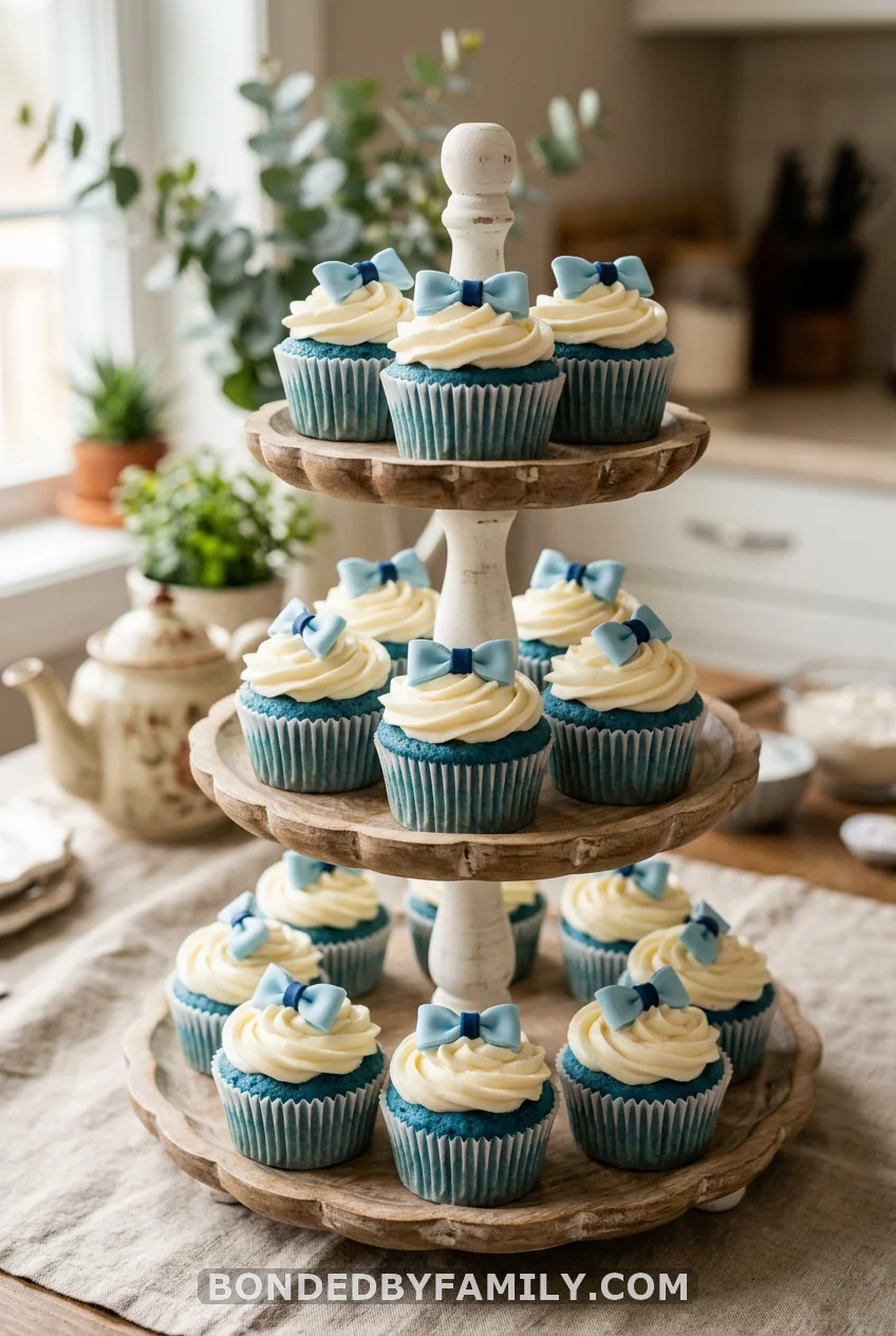 Blue Velvet Cupcakes with Bow Tie Toppers