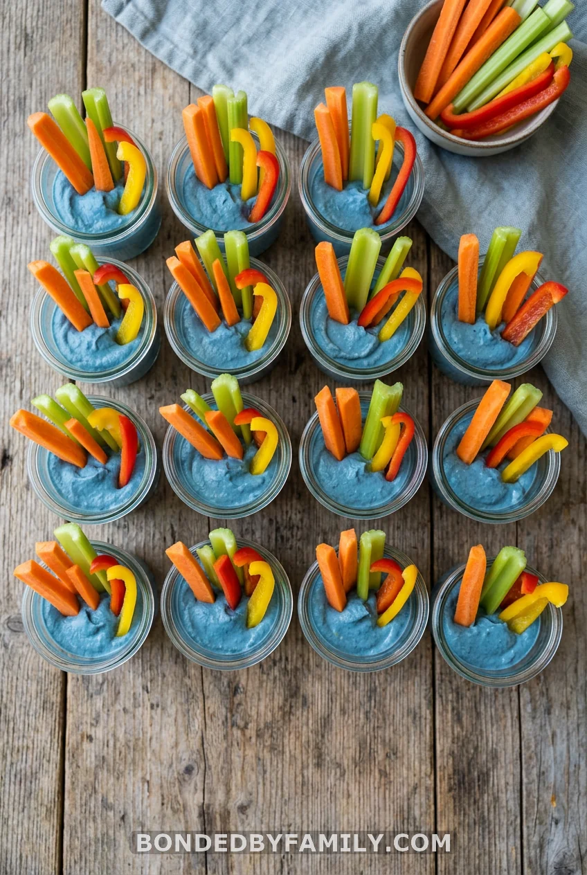 Veggie Cups With Blue Hummus Dip