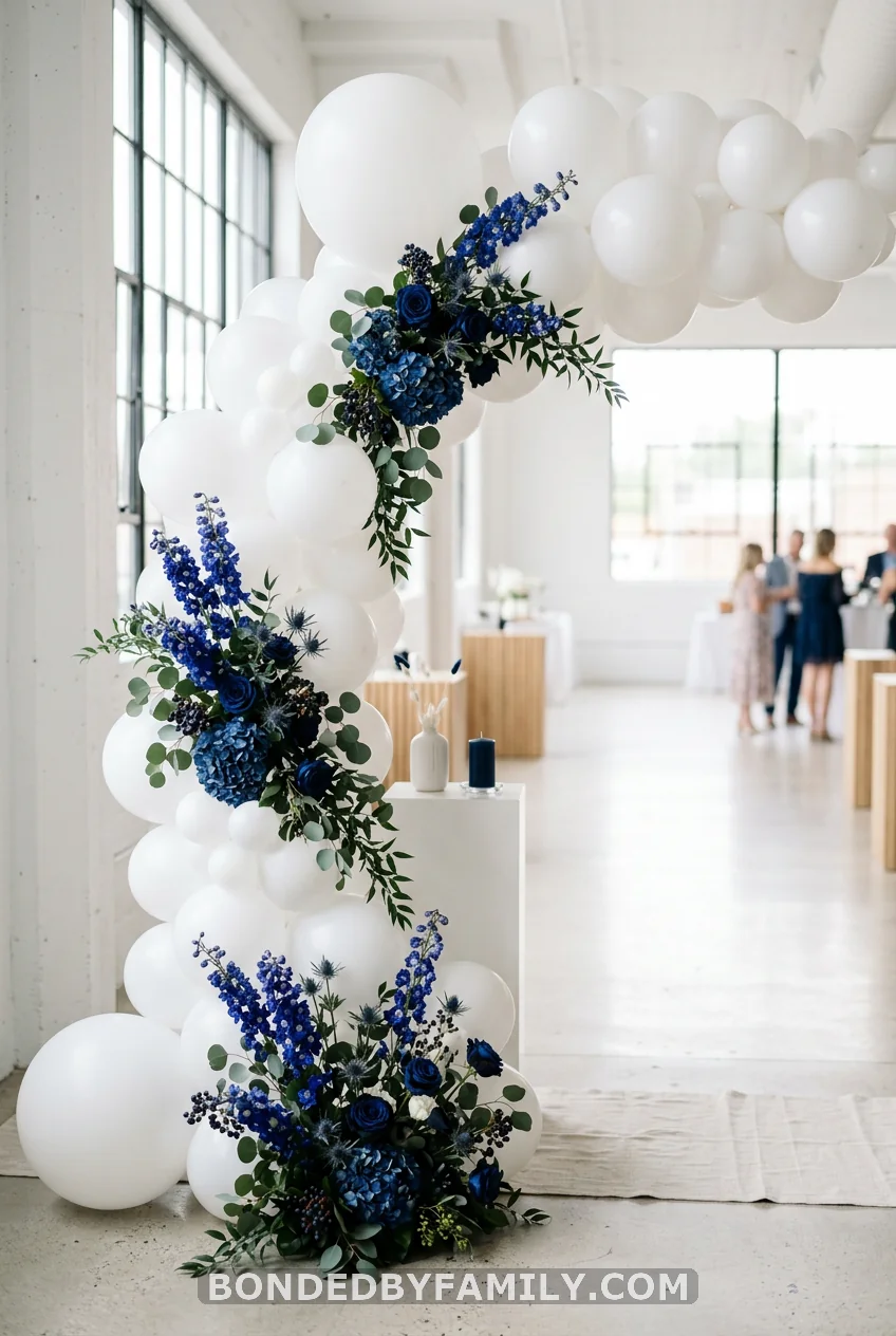 Minimalist White Arch With Navy Accents