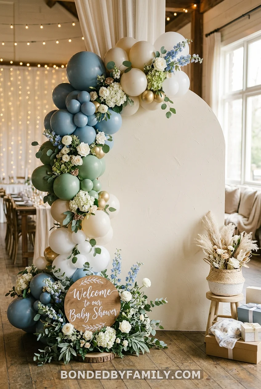 Dusty Blue and Sage Floral Welcome Backdrop
