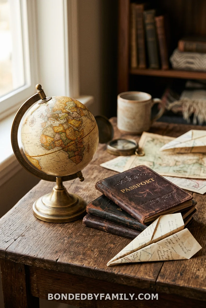 World Traveler Globe and Passport Stack