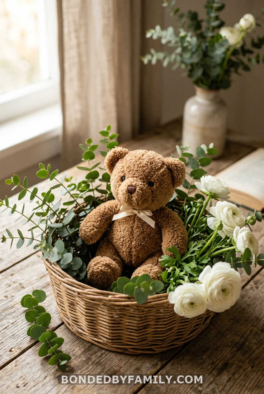 Teddy Bear and Eucalyptus Basket
