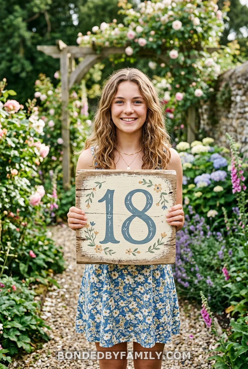 Hand-Painted "18" Sign, Held High