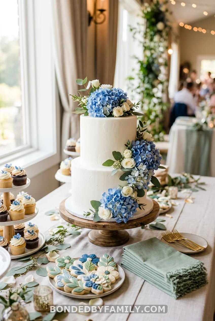 Blue Hydrangea Cake Table