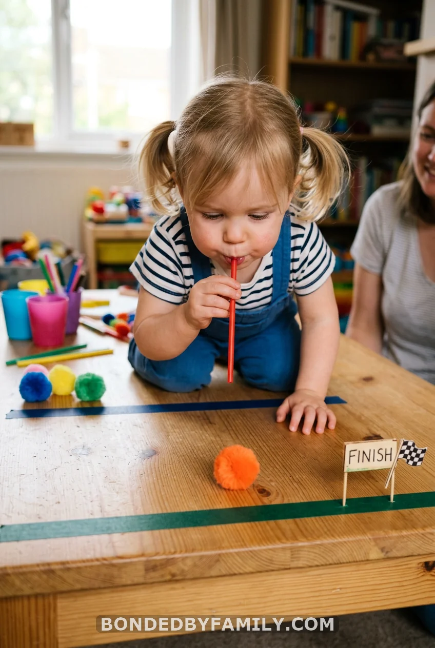 Straw and Pom Pom Blow Race