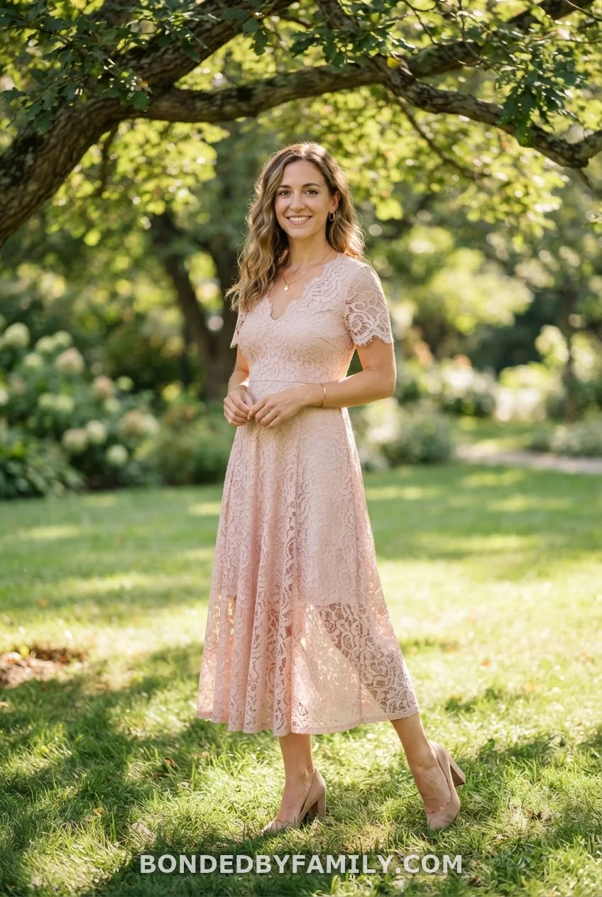 Lace Midi Dress in Blush or Powder Blue