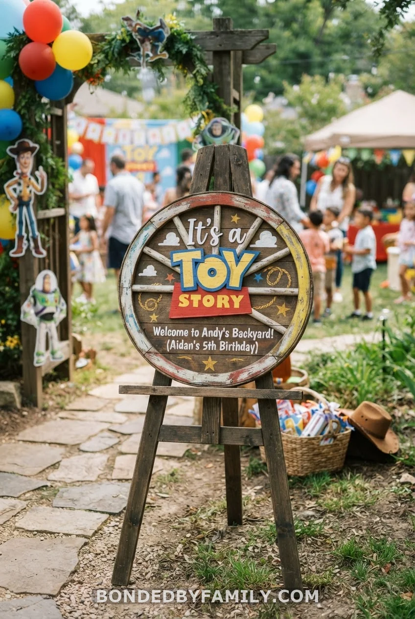 Wagon Wheel Welcome Sign