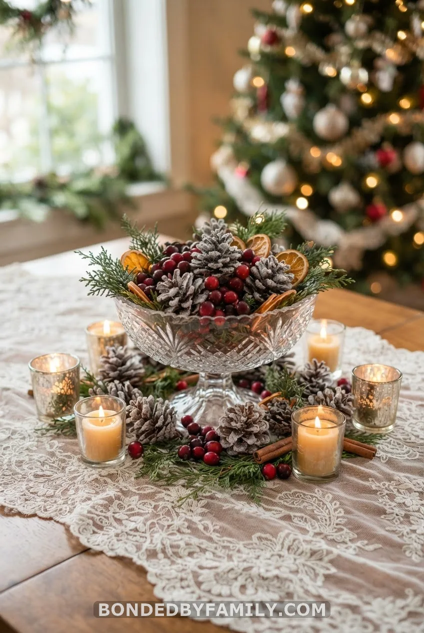 Frosted Pinecone & Cranberry Centerpiece