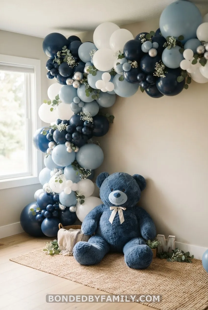 Blue Teddy Bear Balloon Garland Backdrop