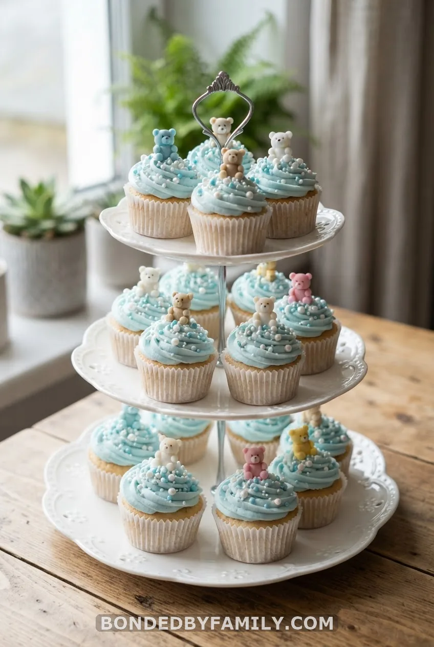 Teddy Bear Cupcakes with Blue Frosting