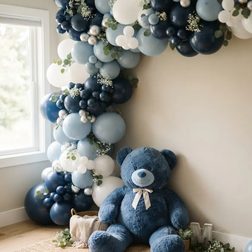 Blue Teddy Bear Balloon Garland Backdrop