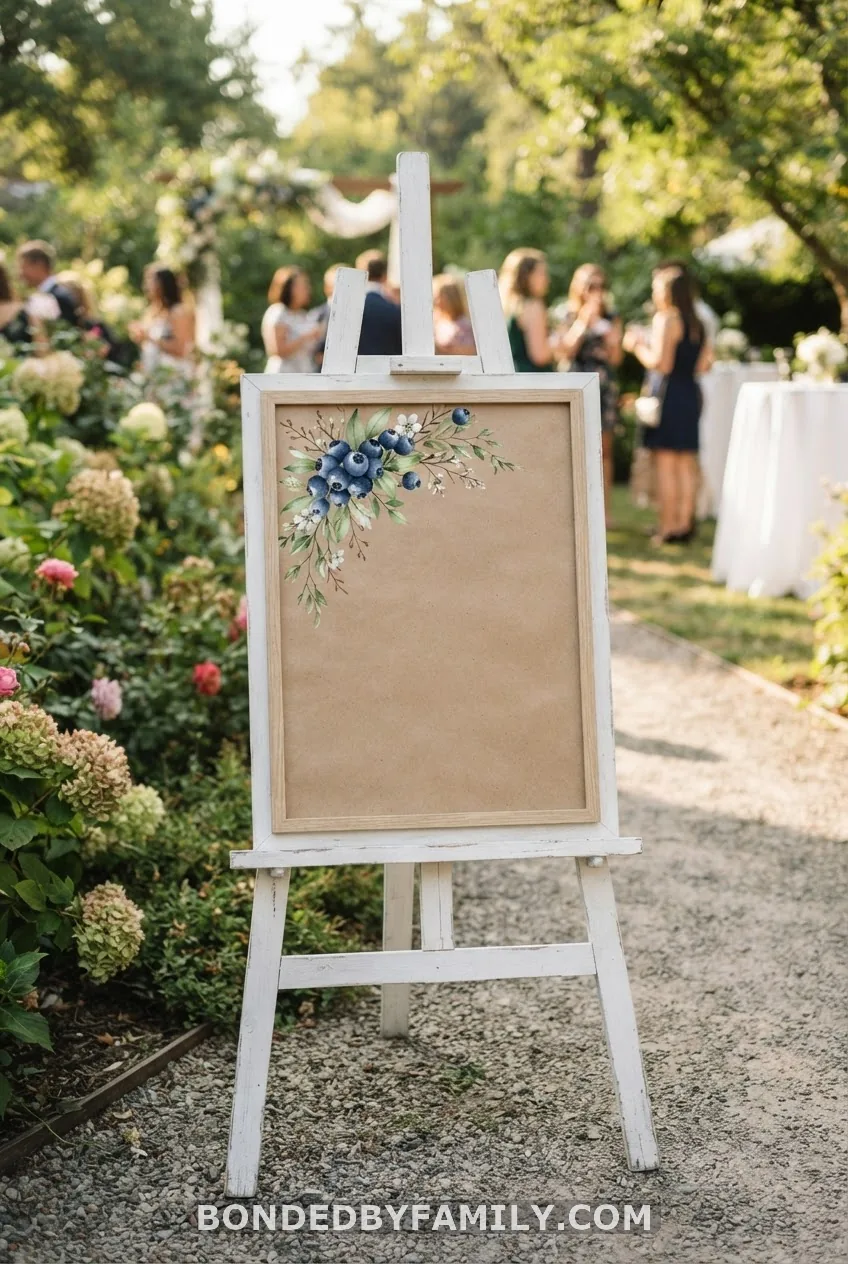 A Welcome Easel Sign in Navy and White