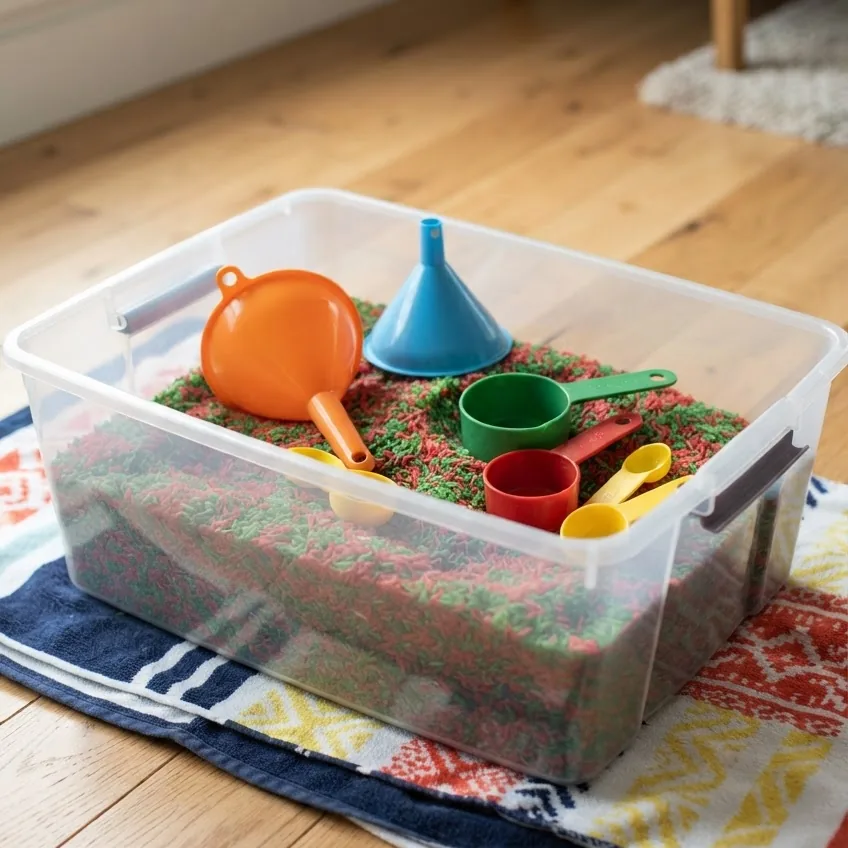 Red and Green Dyed Rice Bin (Ages 2 to 5)