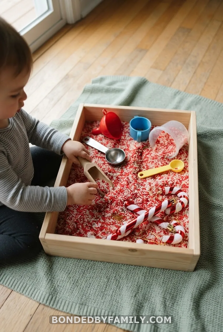 Candy Cane Rice Sensory Bin