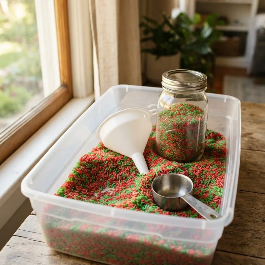 Dyed Red and Green Rice Christmas Bin