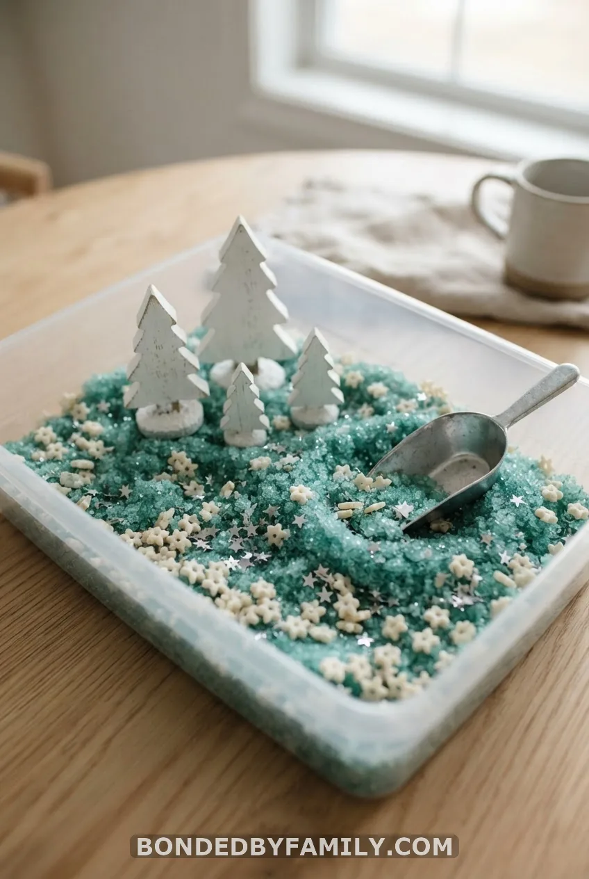 Teal Snow and Star Rice Bin