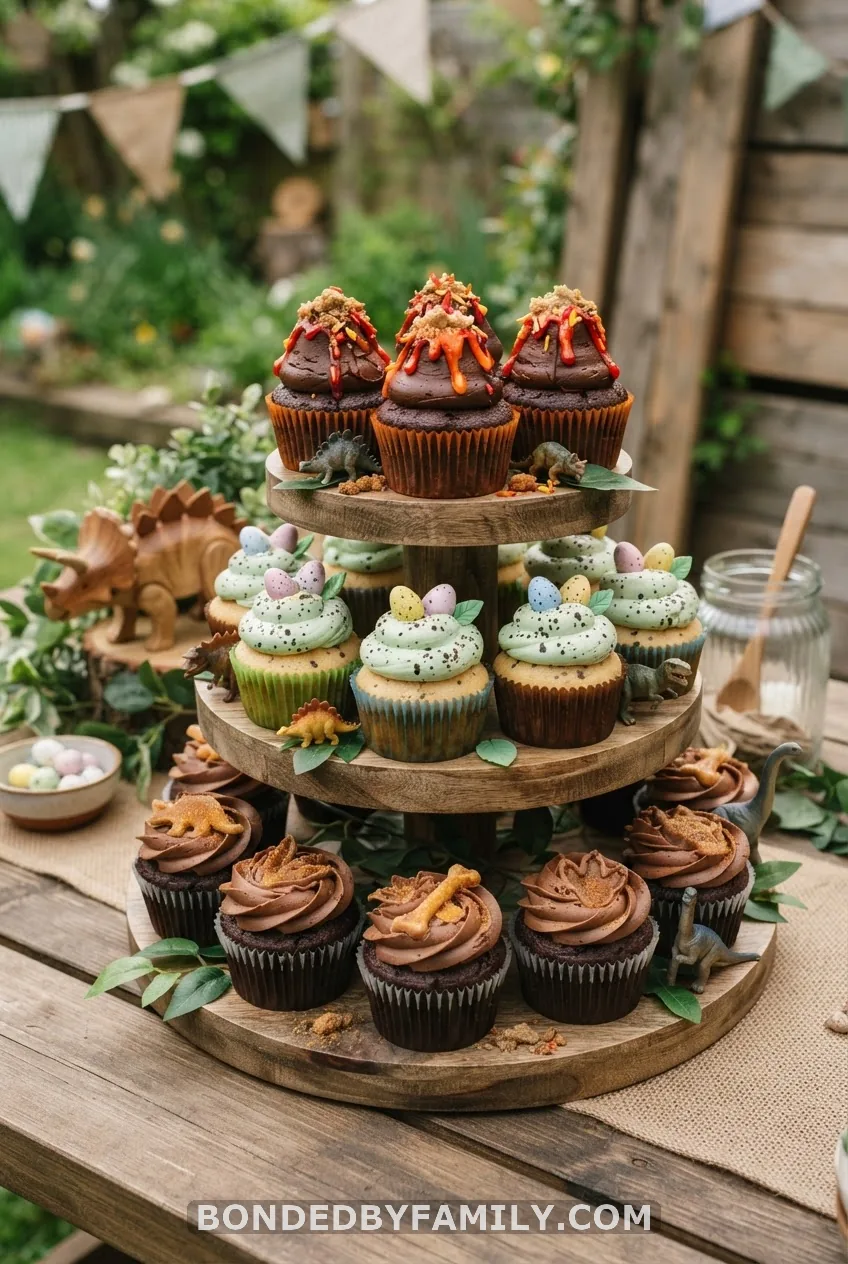Dinosaur Cupcake Ideas: Fossil, Egg, and Volcano