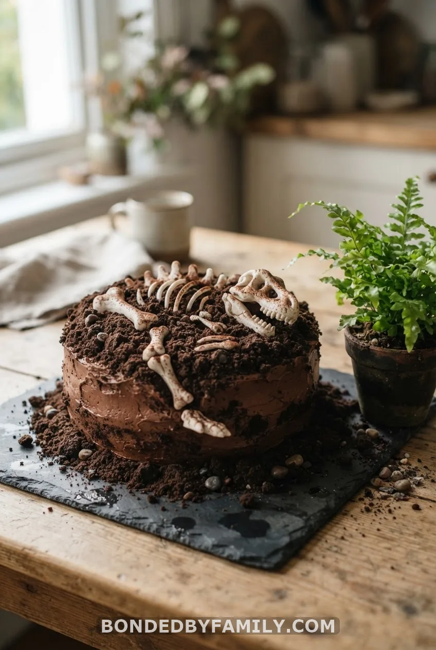 Realistic Chocolate-Soil Dino Cake