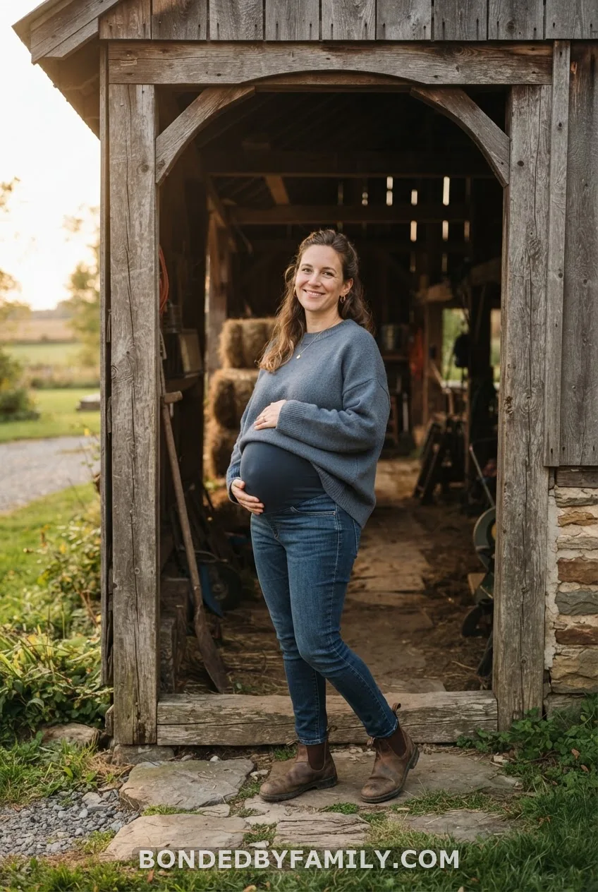 Mom in Blue: Slate Blue Sweater + Maternity Jeans
