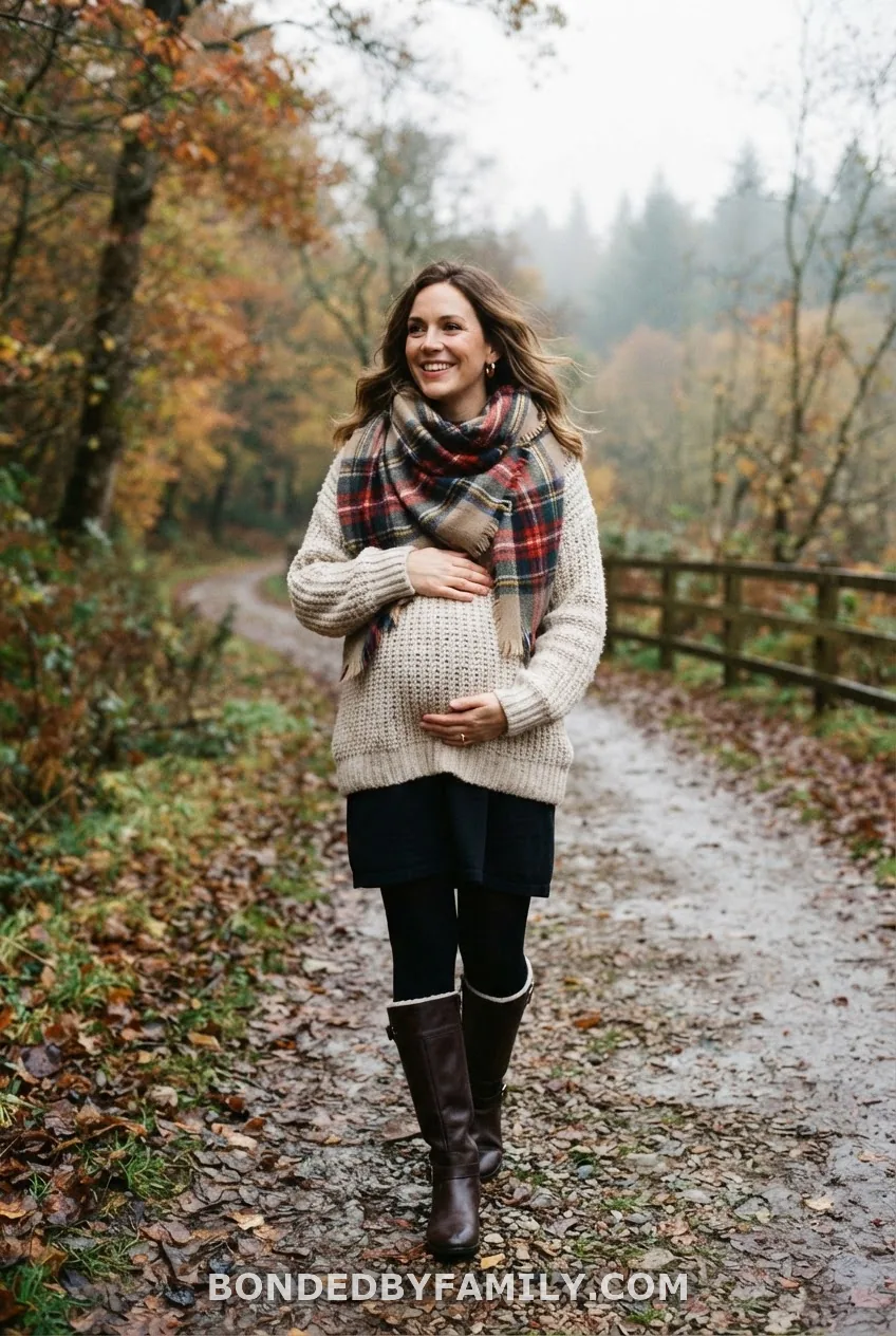 Cold Fall Reveal Layering: Chunky Knit, Blanket Scarf & Boots