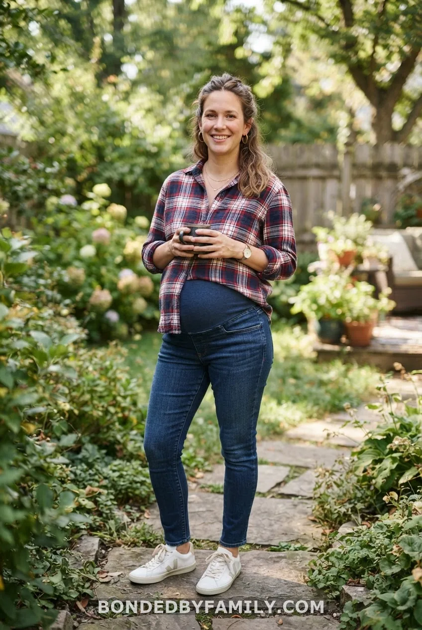 Casual Mom Outfit in Jeans and Flannel