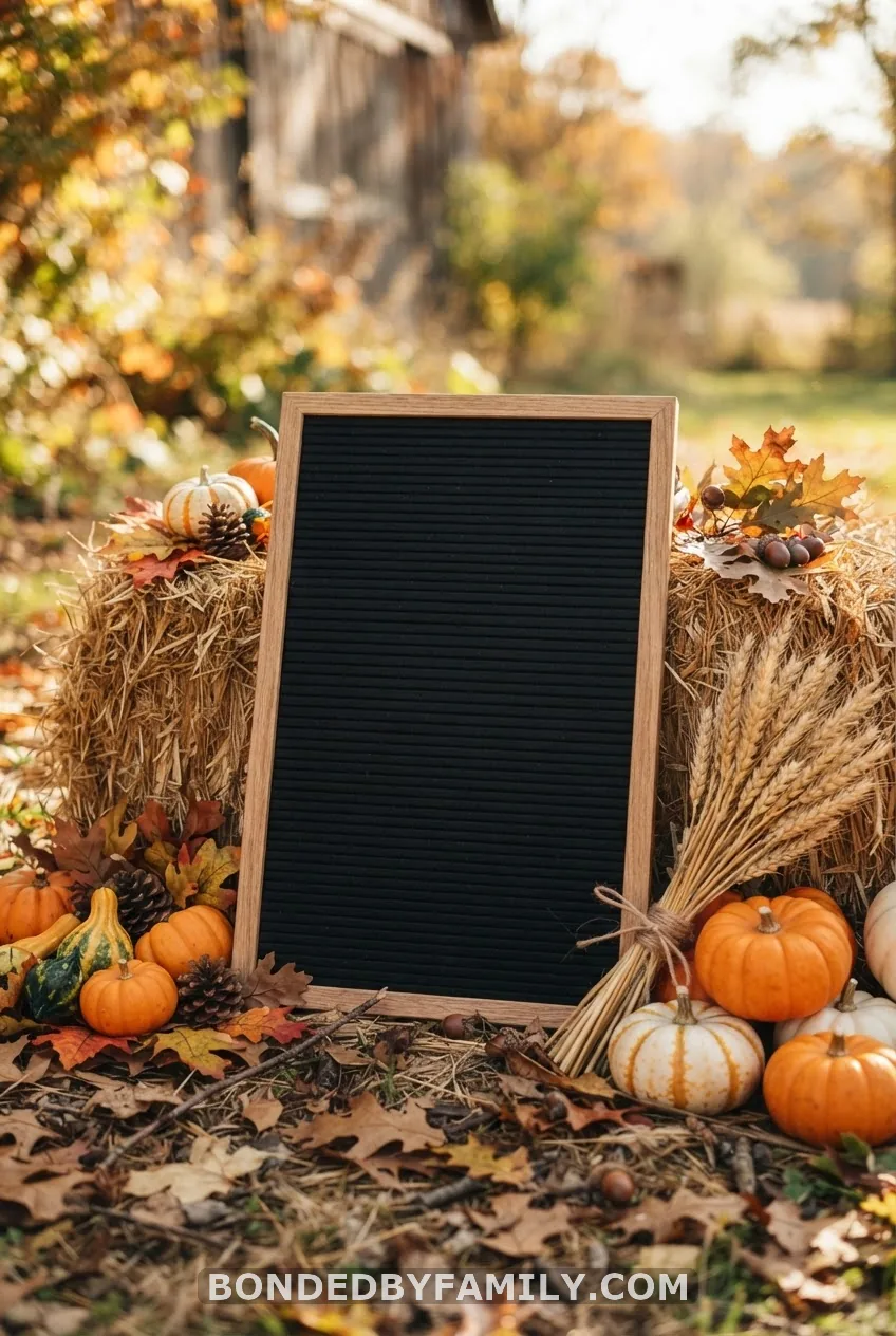 Letter Board and Mini Pumpkins on Hay
