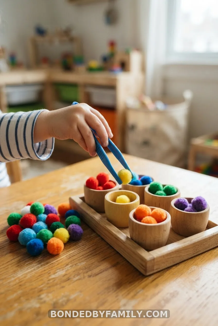 Pom Pom Sorting With Tweezers