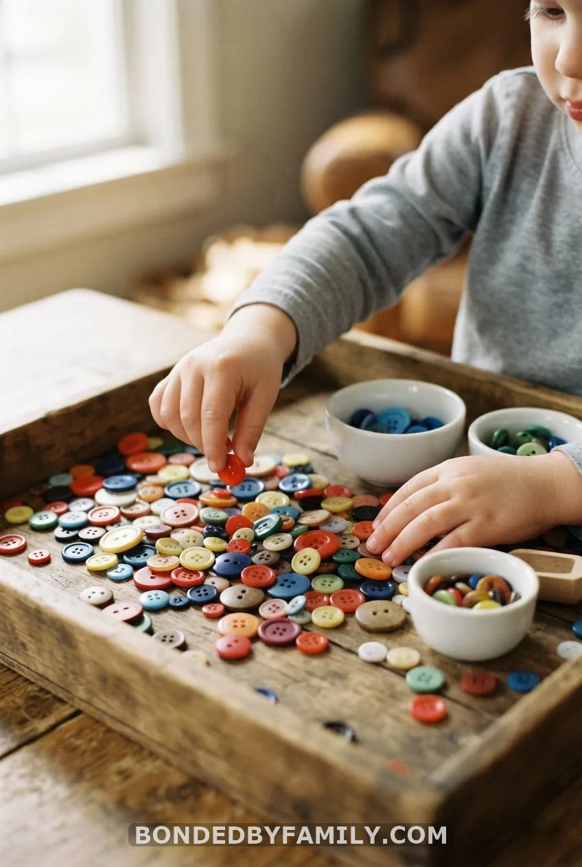 Button Sorting Into Cups