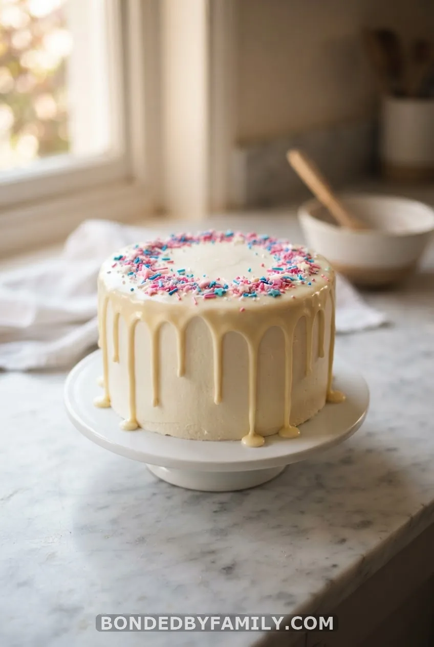 White Chocolate Drip Cake with Sprinkles