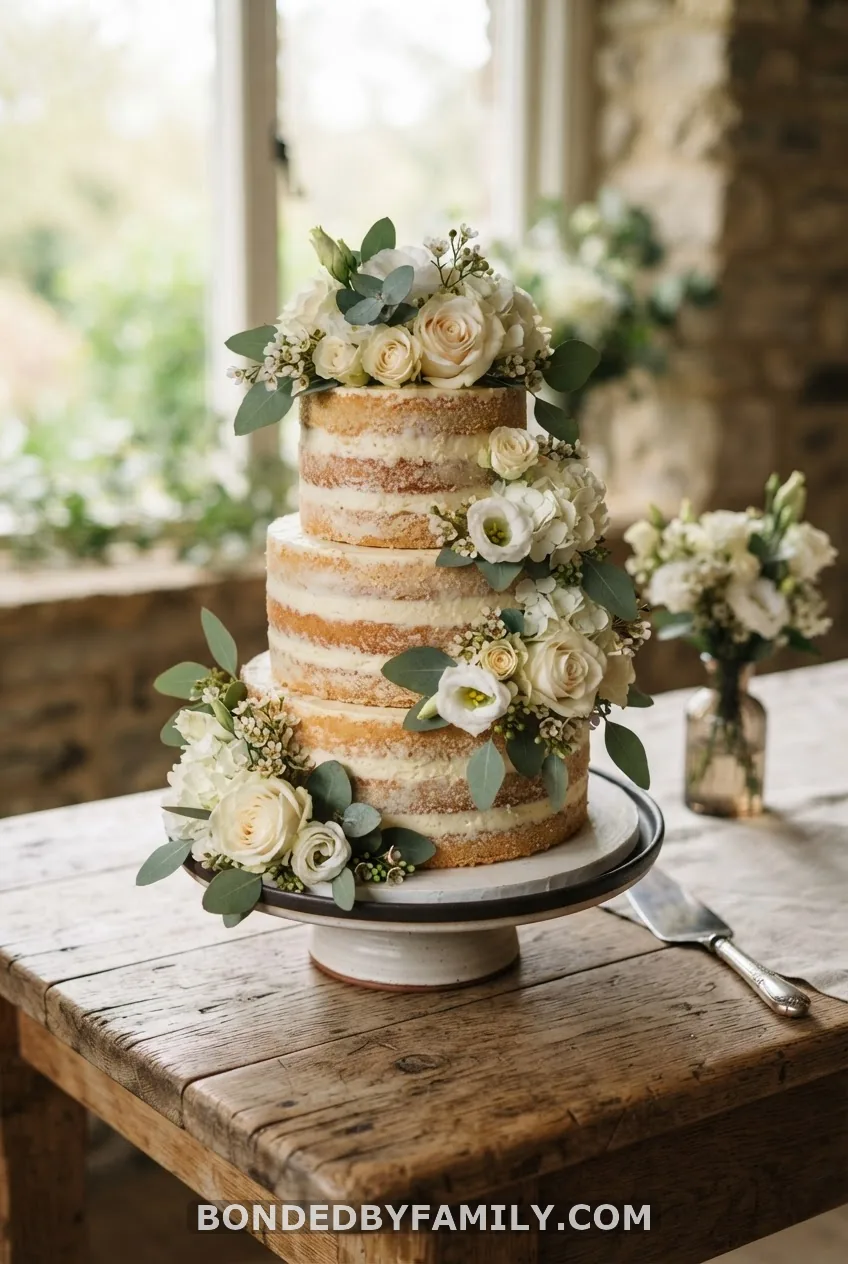 Neutral Minimalist Cake with Fresh Flowers