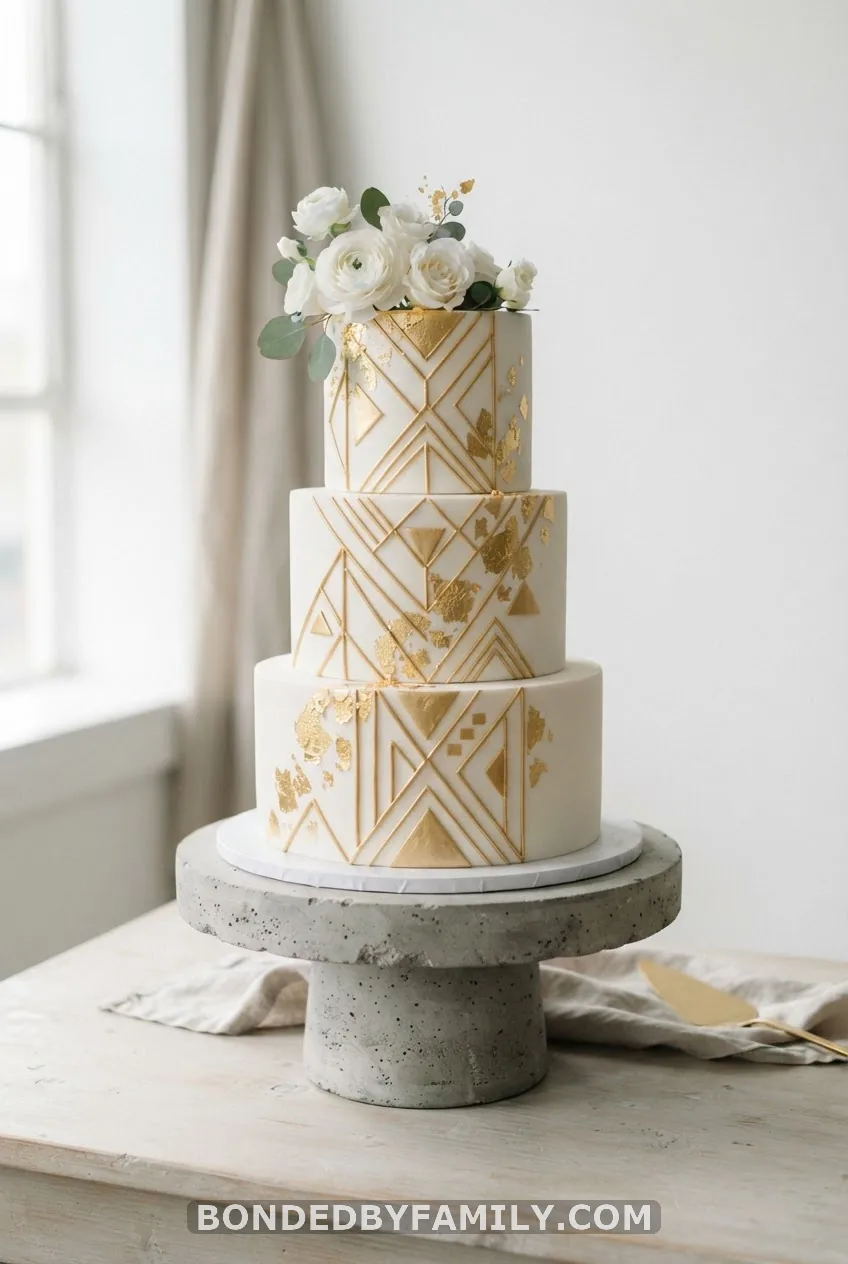 Geometric Modern Cake with Gold Leaf Accents