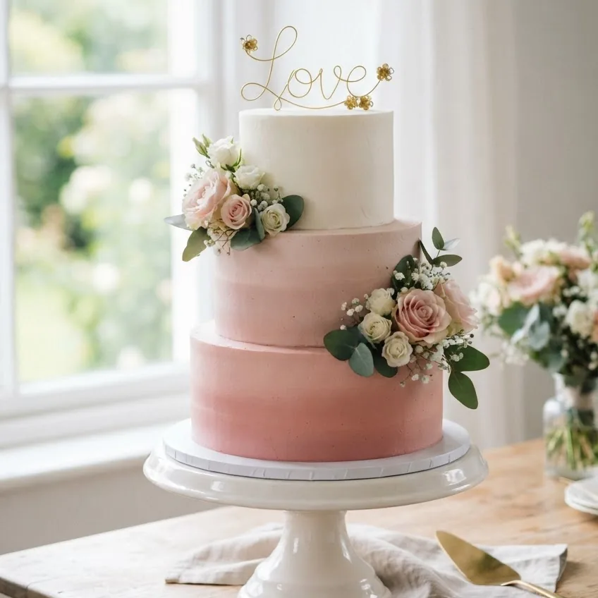 Classic Pink & Blue Ombre Buttercream Cake