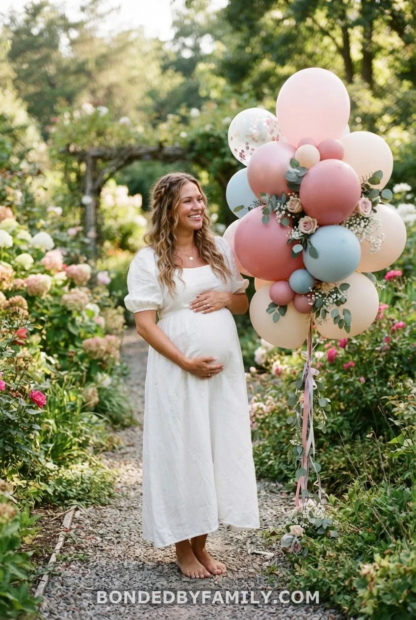 White Linen Maxi with a Color-Pop Balloon Bouquet