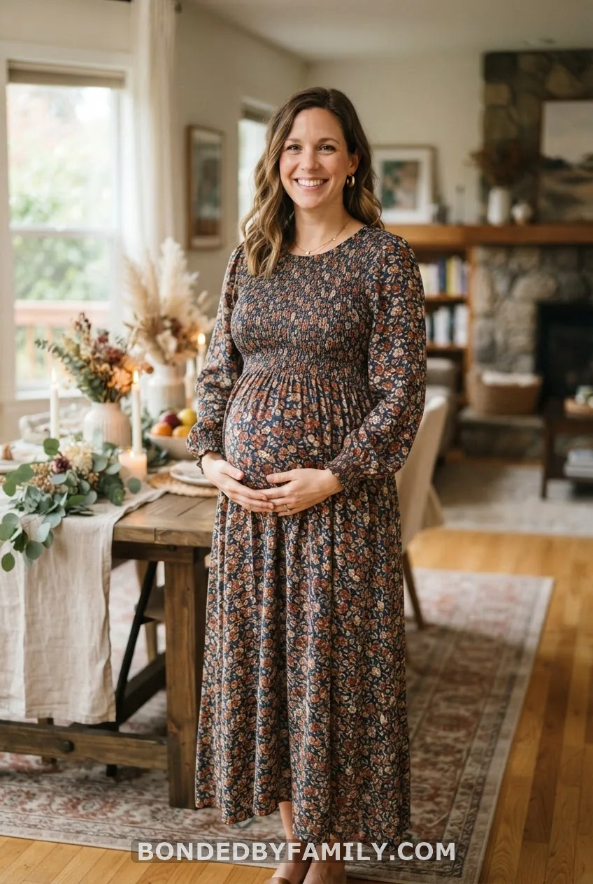Long-Sleeve Smocked Maxi Dress
