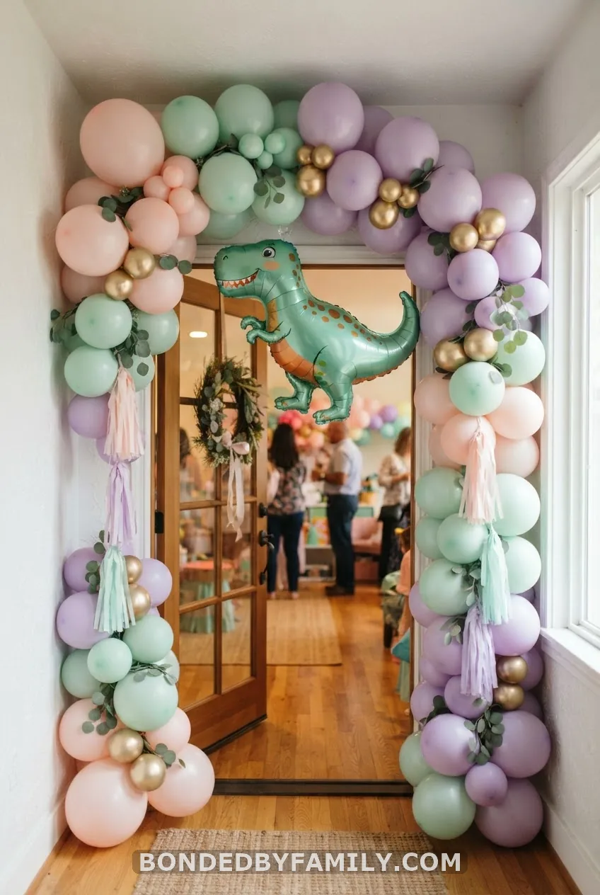 Pastel Balloon Garland and Dino Balloon Backdrop